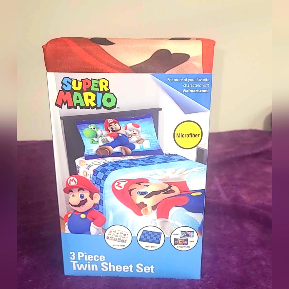 Super Mario Kids Super Soft Microfiber 3 Piece Twin Sheet Set